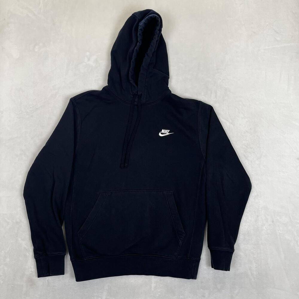 Nike Hoodie Mens Small Black Fleece Pullover Sweatshirt Swoosh Logo Athletic